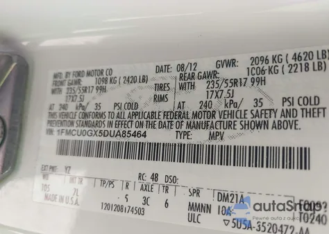 2013 Ford Escape Se z USA, uszkodzony, nr VIN 1FMCU0GX5DUA85464